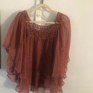 Elegant Rust Chiffon Fairycore Blouse- 158A $25 or $20 w/offer